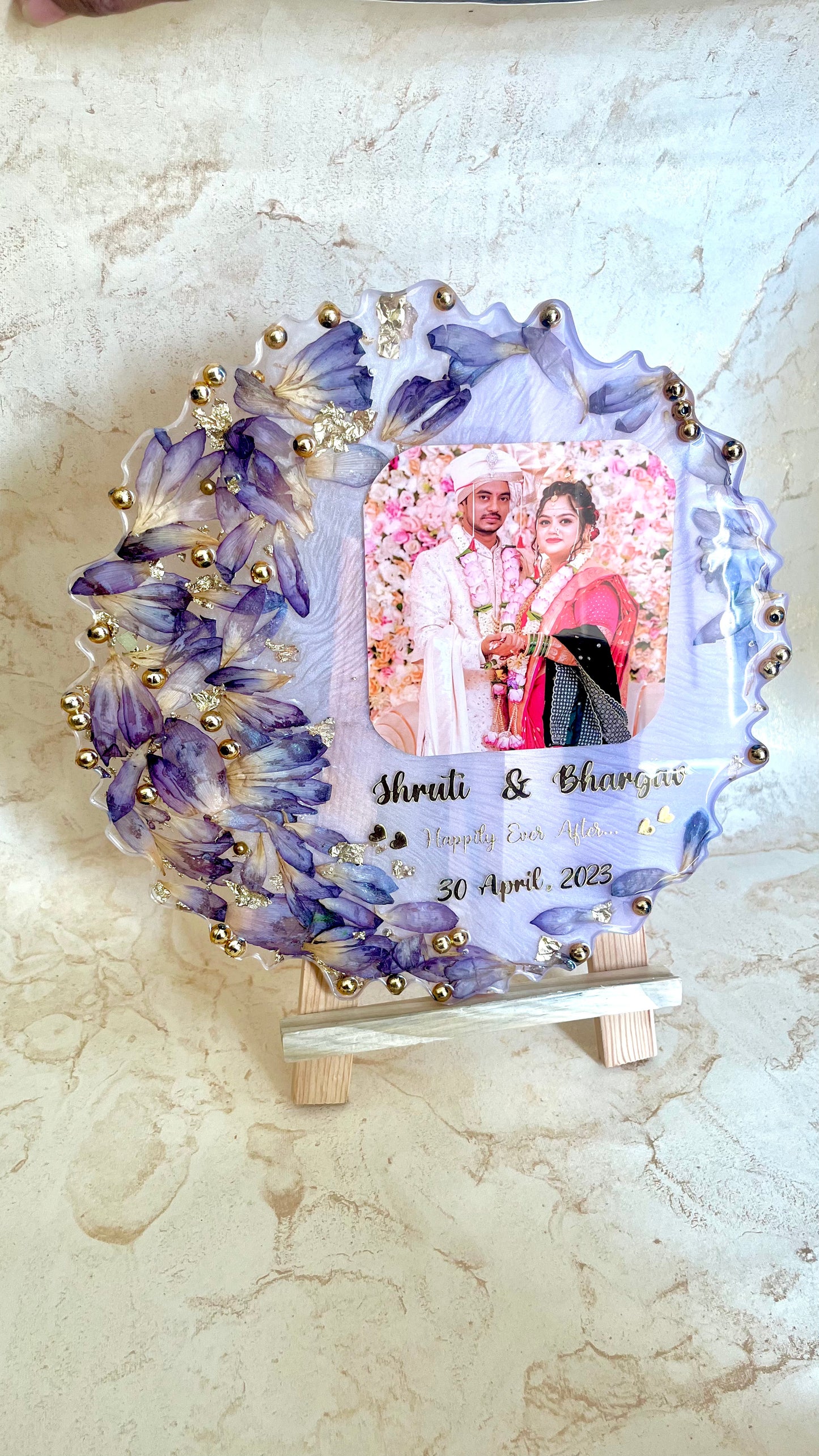 Flower Preserved Circular Photo Frame-12 inch